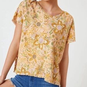 Anthro Pilcro Linen Sustainable Swing Tee Floral T-Shirt​